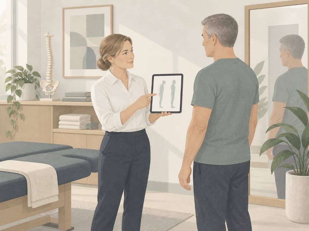 Chiropractic consultation representing professional Facebook Page content for clinics.