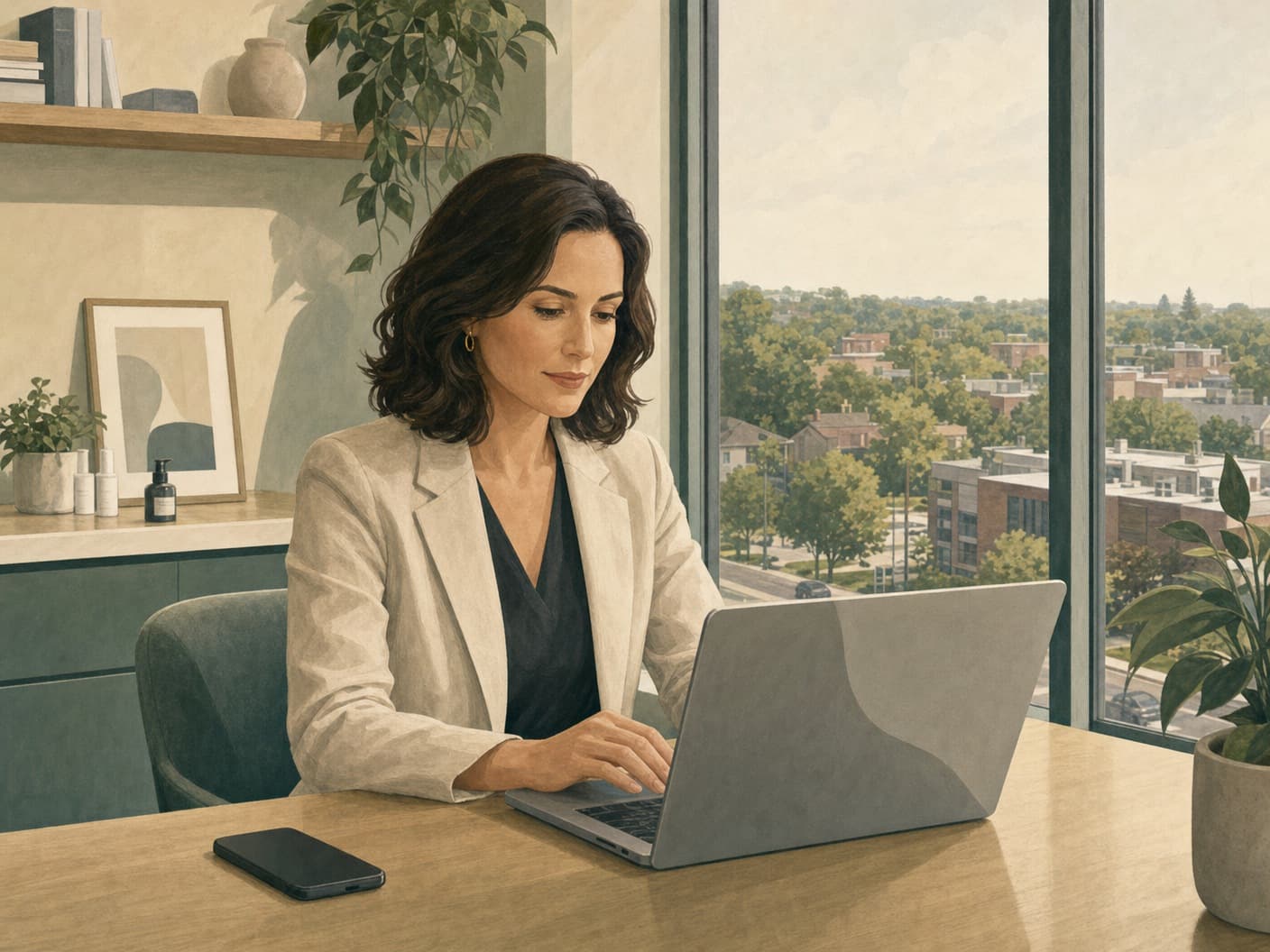 Clinic owner reviewing local search strategy in a GTA office