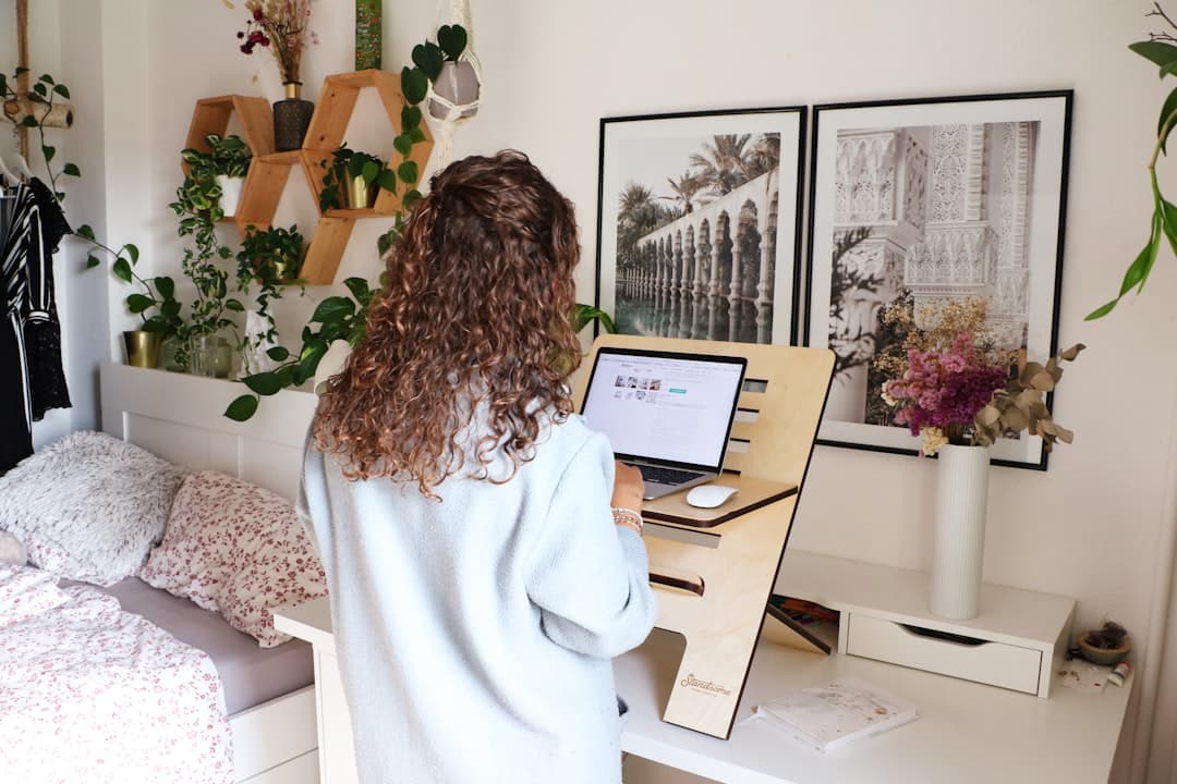 Desk and laptop in a private clinic used for naturopathic practice marketing and operations