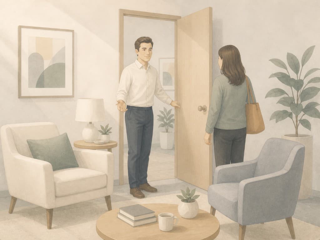 Group therapy or clinic meeting room representing careful college-aware social discussion.