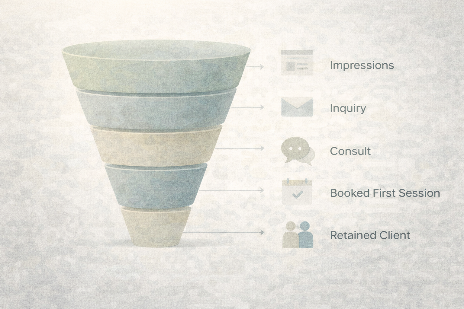 Workflow from inquiry through booking to filled clinician calendars in a group therapy practice